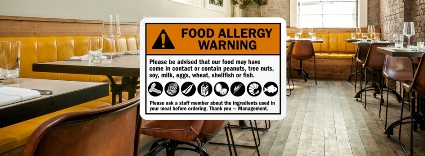 sign in text superimposed over restaurant interior